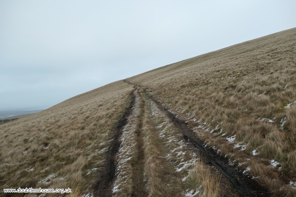 Quad track in Pentland Hills, track on open hillside, looking East