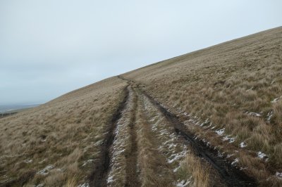 Quad track in Pentland Hills, track on open hillside, looking East